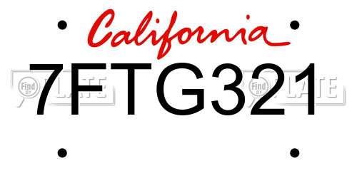 7FTG321 California License Plate