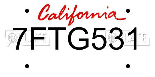 7FTG531 California License Plate