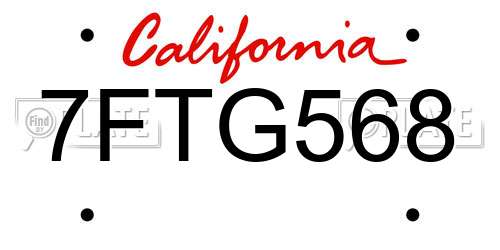 7FTG568 California License Plate