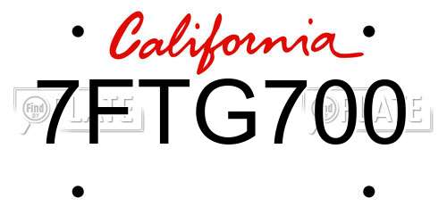 7FTG700 California License Plate