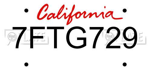7FTG729 California License Plate