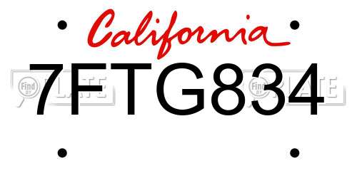 7FTG834 California License Plate