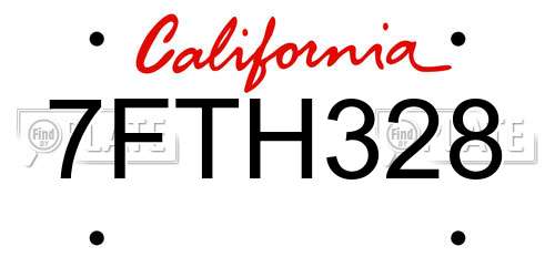 7FTH328 California License Plate