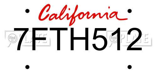 7FTH512 California License Plate