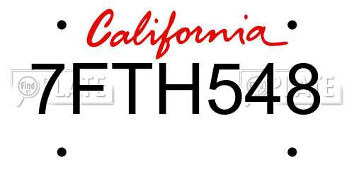 7FTH548 California License Plate
