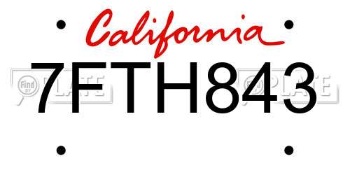 7FTH843 California License Plate
