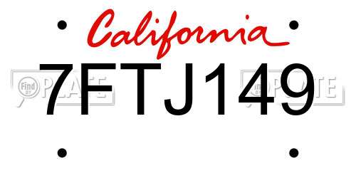 7FTJ149 California License Plate