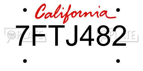 7FTJ482 California License Plate