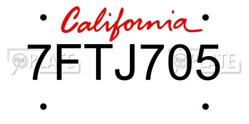 7FTJ705 California License Plate
