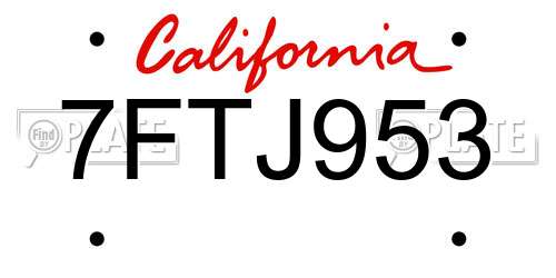7FTJ953 California License Plate