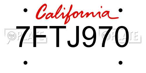 7FTJ970 California License Plate