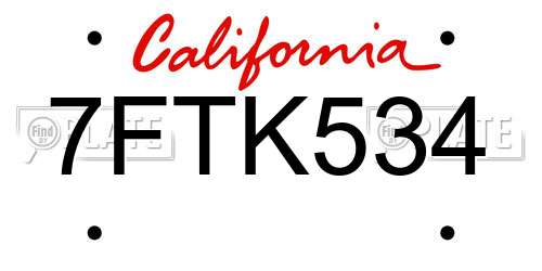 7FTK534 California License Plate