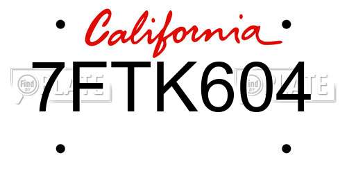 7FTK604 California License Plate