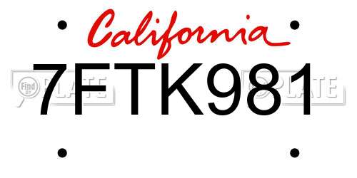 7FTK981 California License Plate