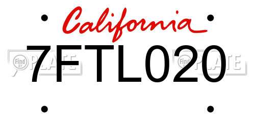 7FTL020 California License Plate