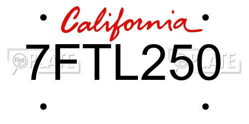 7FTL250 California License Plate