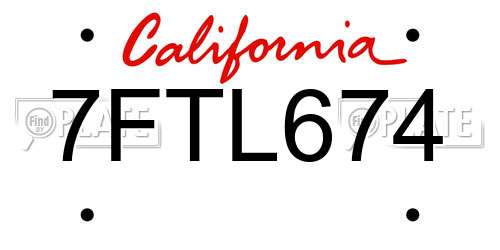 7FTL674 California License Plate