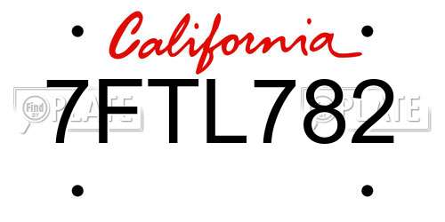 7FTL782 California License Plate