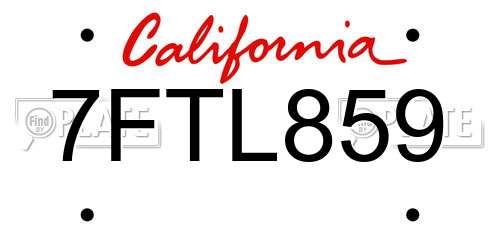 7FTL859 California License Plate