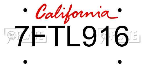 7FTL916 California License Plate