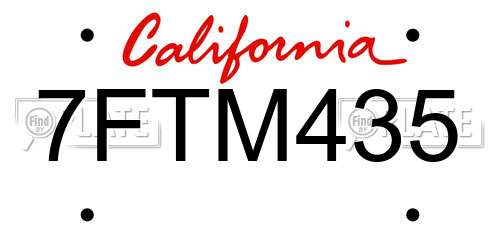 7FTM435 California License Plate