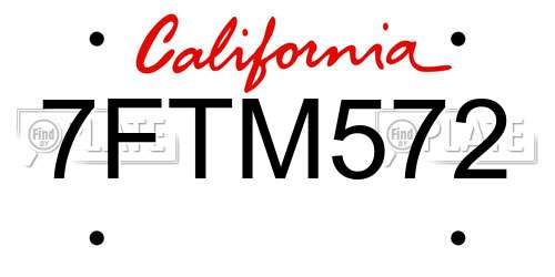 7FTM572 California License Plate