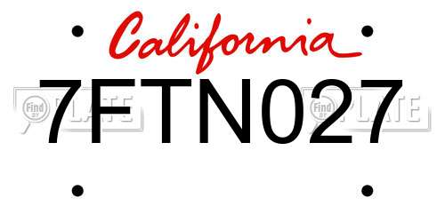 7FTN027 California License Plate