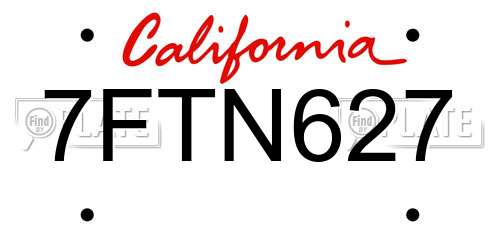7FTN627 California License Plate