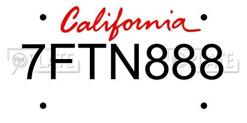 7FTN888 California License Plate