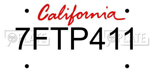7FTP411 California License Plate
