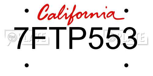 7FTP553 California License Plate
