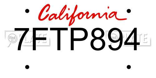 7FTP894 California License Plate