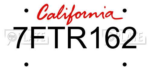 7FTR162 California License Plate