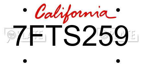 7FTS259 California License Plate