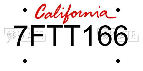 7FTT166 California License Plate