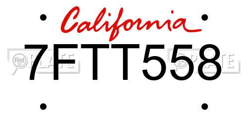 7FTT558 California License Plate