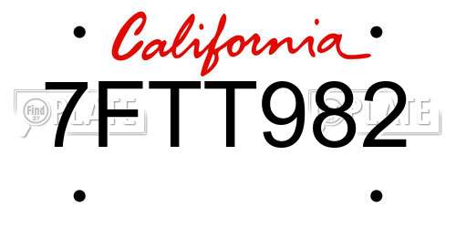 7FTT982 California License Plate