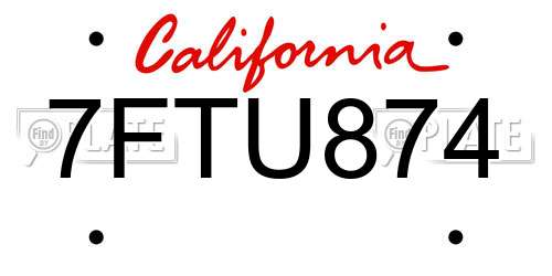 7FTU874 California License Plate