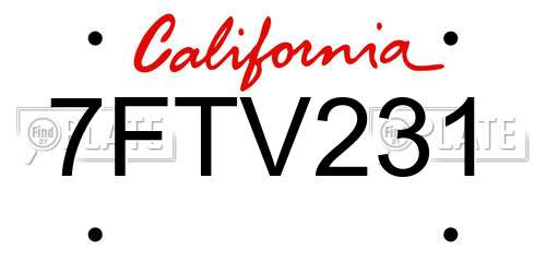 7FTV231 California License Plate