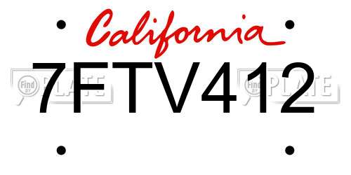 7FTV412 California License Plate