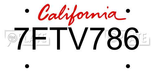 7FTV786 California License Plate
