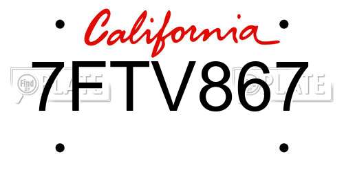 7FTV867 California License Plate
