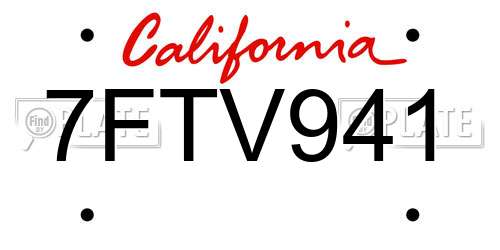 7FTV941 California License Plate