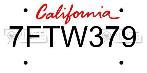 7FTW379 California License Plate