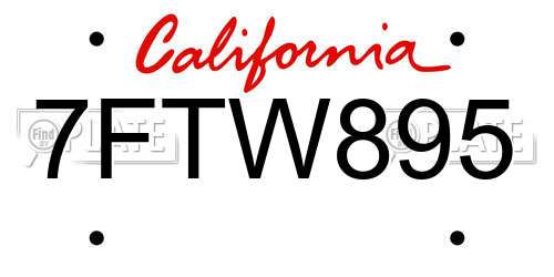 7FTW895 California License Plate