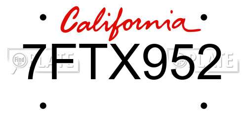 7FTX952 California License Plate