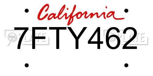 7FTY462 California License Plate