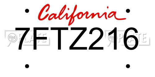 7FTZ216 California License Plate