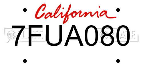 7FUA080 California License Plate