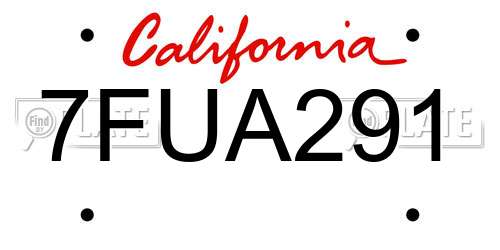 7FUA291 California License Plate